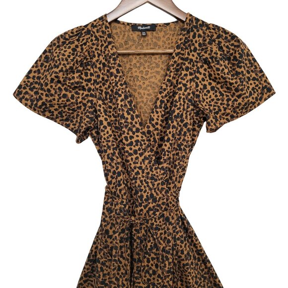 Madewell Flutter-Sleeve Wrap Mini Dress in Painted Leopard Womens Size XXS - Picture 4 of 7